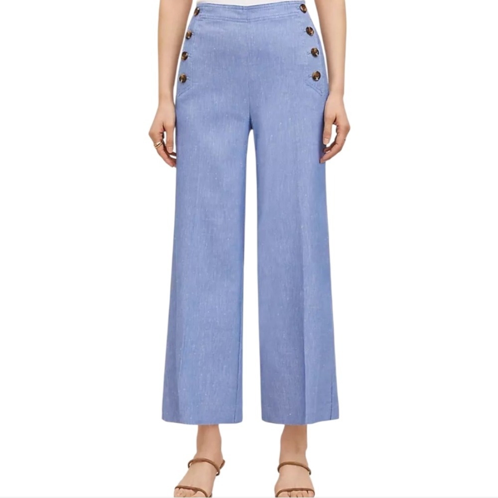 Ann Taylor buttoned Striped sailor wide leg cropped pants Size‎ 6P petite new